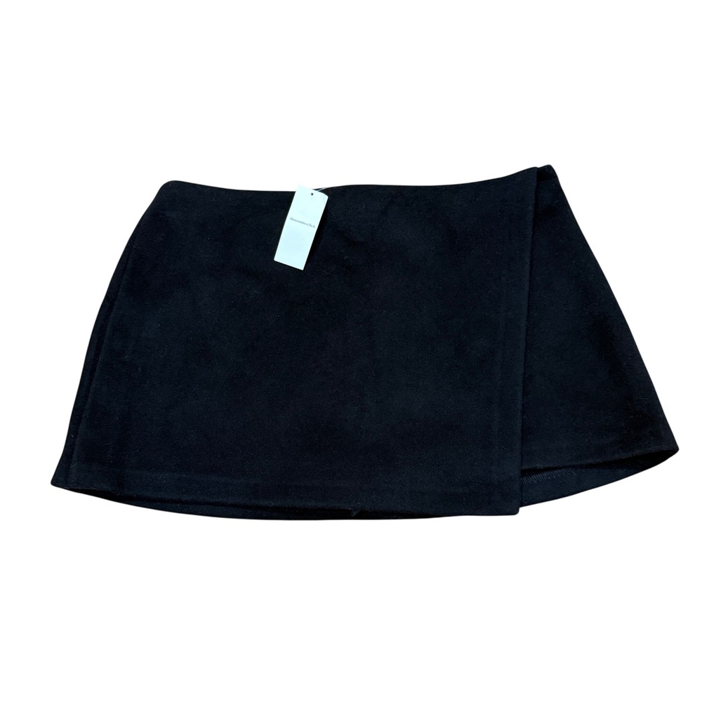 Abercrombie & Fitch Women Wool Blend Wrap Skort Large L Black NWT Neutral Minima
